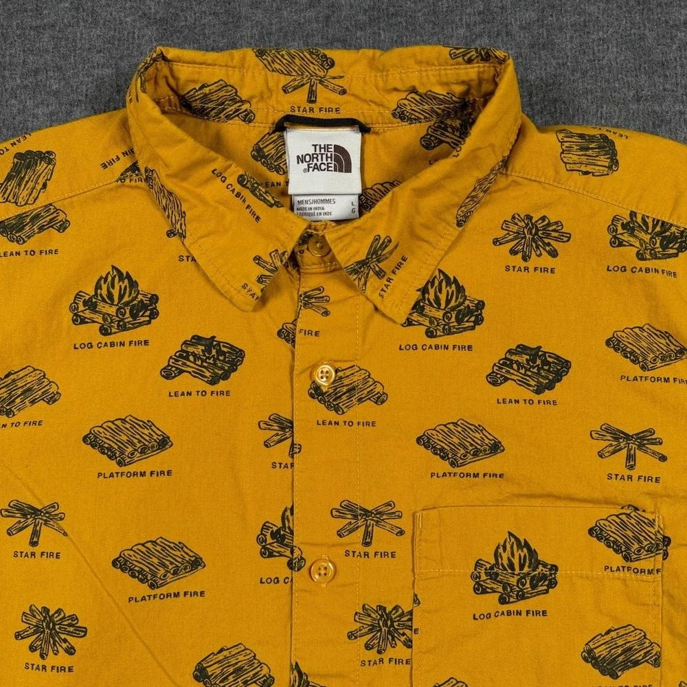 The North Face Shirt Mens Medium Yellow Baytrail Campfire Short Sleeve Button